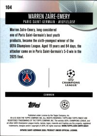 Warren Zaïre-Emery - Topps Finest UEFA Club Competitions Base Set 2025-26, Nr. 104