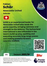Fabian Schär - Topps Match Attax Premier League Base Set 2025-26, Nr. 221