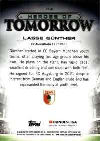 Lasse Günther - Topps Chrome Bundesliga Heroes of Tomorrow 2021-22, Nr. HT-LG – Rookie Card, Insert
