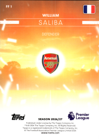 William Saliba - Topps Flagship Premier League Flying the Flag 2026-27, Nr. FF 1 – Insert