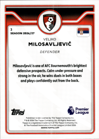 Veljko Milosavljević - Topps Flagship Premier League Future Stars 2026-27, Nr. 3