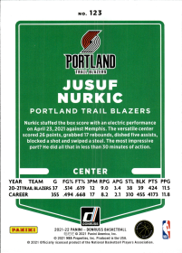 Jusuf Nurkic - Panini Donruss Base Set 2021-22, Nr. 123