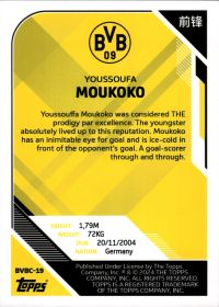 Youssoufa Moukoko - Topps Borussia Dortmund Team Set China Edition Base Set 2023-24, Nr. BVBC-19