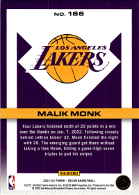 Malik Monk - Panini Recon Base Set 2021-22, Nr. 166
