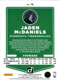 Jaden McDaniels - Panini Donruss Base Set 2021-22, Nr. 78