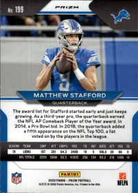 Matthew Stafford - Panini Prizm Base Set 2020, Nr. 199 – Orange Ice