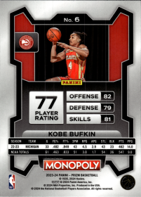 Kobe Bufkin - Panini Prizm Monopoly Base Set 2023-24, Nr. 6 – Rookie Card