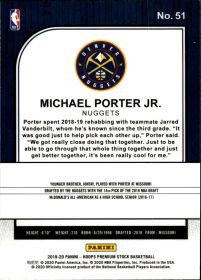 Michael Porter Jr. - Panini Hoops Premium Stock Base Set 2019-20, Nr. 51