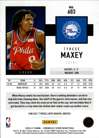 Tyrese Maxey - Panini Chronicles Base Set 2020-21, Nr. 603 – Rookie Card