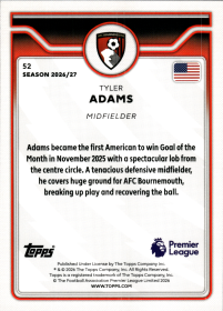 Tyler Adams - Topps Flagship Premier League Base Set 2026-27, Nr. 52