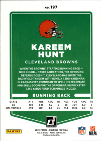 Kareem Hunt - Panini Donruss Base Set 2021, Nr. 197 – Press Proof Red