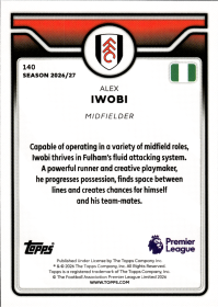 Alex Iwobi - Topps Flagship Premier League Base Set 2026-27, Nr. 140