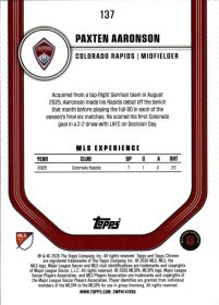 Paxten Aaronson - Topps Chrome MLS Base Set 2026, Nr. 137 – RayWave Refractor