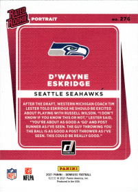D'Wayne Eskridge - Panini Donruss Base Set 2021, Nr. 276 – Rated Rookie Portrait Variation