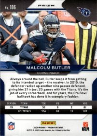 Malcolm Butler - Panini Prizm Base Set 2020, Nr. 106 – Silver Prizm