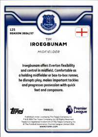 Tim Iroegbunam - Topps Flagship Premier League Base Set 2026-27, Nr. 125 – Purple Voltage Parallel