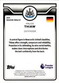Malick Thiaw - Topps Flagship Premier League Base Set 2026-27, Nr. 204