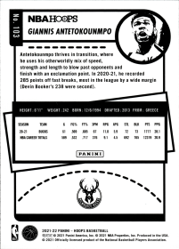 Giannis Antetokounmpo - Panini Hoops Base Set 2021-22, Nr. 103