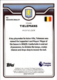 Youri Tielemans - Topps Flagship Premier League Base Set 2026-27, Nr. 42