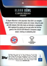 Klara Bühl - Topps Chrome UEFA Women's Champions League Base Set 2025-26, Nr. 92