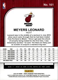 Meyers Leonard - Panini Hoops Premium Stock Base Set 2019-20, Nr. 161