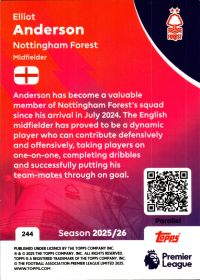 Elliot Anderson - Topps Flagship Premier League Base Set 2025-26, Nr. 244 – Yellow Parallel