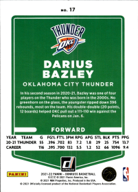 Darius Bazley - Panini Donruss Base Set 2021-22, Nr. 17