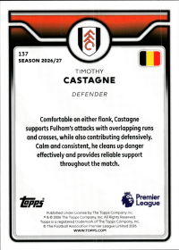 Timothy Castagne - Topps Flagship Premier League Base Set 2026-27, Nr. 137
