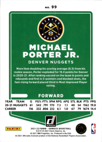 Michael Porter Jr. - Panini Donruss Base Set 2021-22, Nr. 99