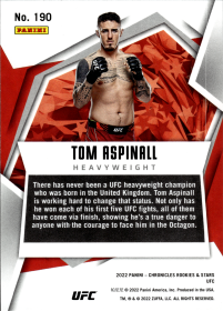 Tom Aspinall - Panini Chronicles UFC Rookies & Stars 2022, Nr. 190
