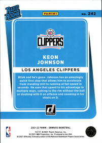 Keon Johnson - Panini Donruss Rated Rookie 2021-22, Nr. 242