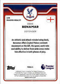 Dean Benamar - Topps Flagship Premier League Base Set 2026-27, Nr. 108 – Rookie Card, Pink Voltage Parallel