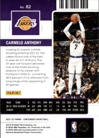 Carmelo Anthony - Panini Contenders Season Ticket 2021-22, Nr. 82