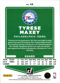 Tyrese Maxey - Panini Donruss Base Set 2021-22, Nr. 48