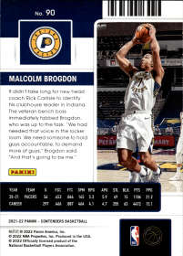 Malcolm Brogdon - Panini Contenders Season Ticket 2021-22, Nr. 90