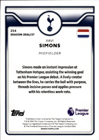 Xavi Simons - Topps Flagship Premier League Base Set 2026-27, Nr. 254