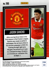 Jadon Sancho - Panini Score FIFA Base Set 2022-23, Nr. 190