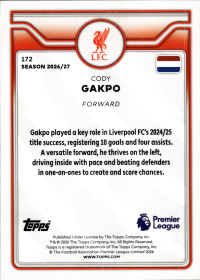Cody Gakpo - Topps Flagship Premier League Base Set 2026-27, Nr. 172