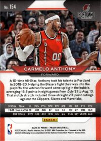 Carmelo Anthony - Panini Prizm Base Set 2020-21, Nr. 154