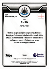 Dan Burn - Topps Flagship Premier League Base Set 2026-27, Nr. 207 – Blue Voltage Parallel
