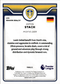 Anton Stach - Topps Flagship Premier League Base Set 2026-27, Nr. 155 – Purple Voltage Parallel