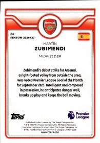 Martín Zubimendi - Topps Flagship Premier League Base Set 2026-27, Nr. 26