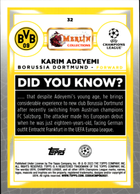 Karim Adeyemi - Topps Merlin Chrome UEFA Club Competitions Base Set 2022-23, Nr. 32 – Aqua Prism Refractor