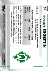 Maximilian Eggestein - Topps Chrome Bundesliga Base Set 2020-21, Nr. 28 – Nummeriert, Prism Refractor