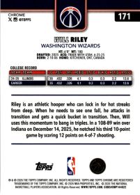 Will Riley - Topps Chrome Base Set 2025-26, Nr. 171 – Rookie Card