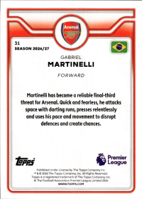 Gabriel Martinelli - Topps Flagship Premier League Base Set 2026-27, Nr. 31