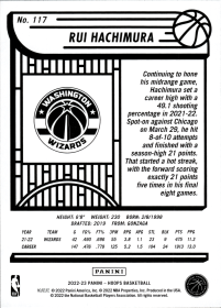 Rui Hachimura - Panini Hoops Base Set 2022-23, Nr. 117