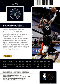 D'Angelo Russell - Panini Contenders Season Ticket 2021-22, Nr. 93