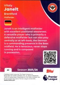 Vitaly Janelt - Topps Match Attax Premier League Base Set 2025-26, Nr. 62