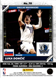 Luka Dončić - Panini NBA Sticker & Card Collection 2021-22, Nr. 70